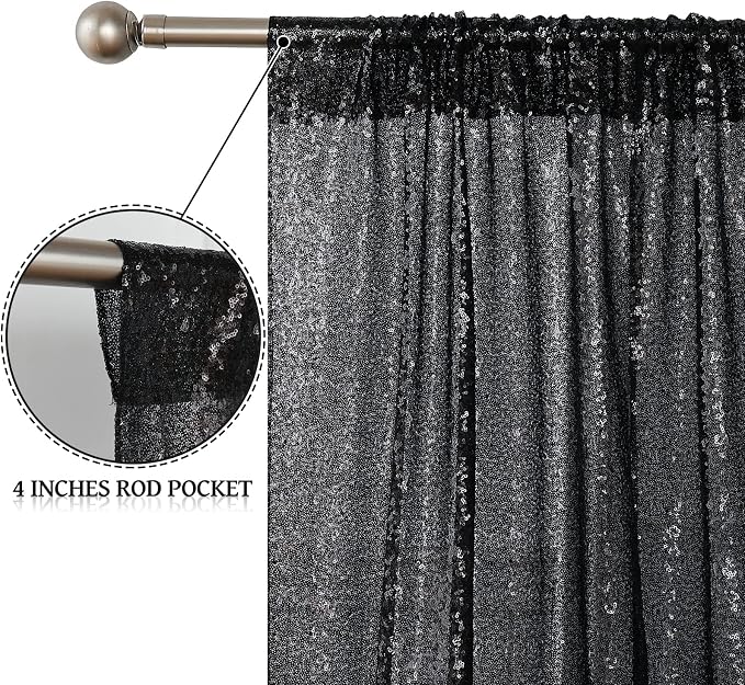 Sugargirl Halloween Black Sequin Backdrop Curtain 4 Panels 2FTx8FT Glitter - Image 4