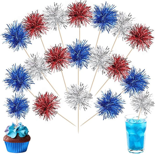 30 PCS Foil Firework Cupcake Toppers Sparkle Tinsel Cupcakae Picks 4th of July by ZHUOWEISM