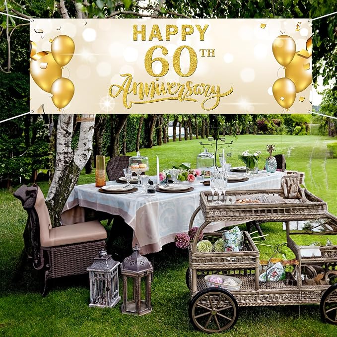 Large Happy 60th Anniversary Banner Sixty Themed Garden Backdrop Banner Company - Image 7