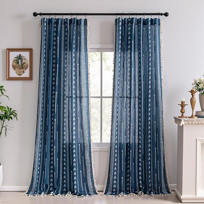Boho Navy Blue Curtains 84 inch Length - Image 2