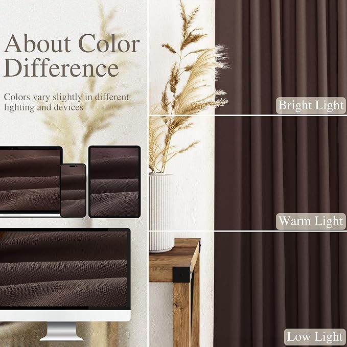 Coffee Linen Curtains for Living Room Back Tab Light Filtering Privacy Semi - Image 4