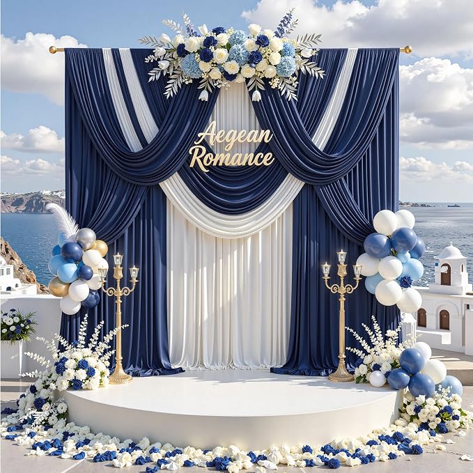 20 ft x 10 ft Wrinkle Free Navy Blue Backdrop Curtain - Image 6
