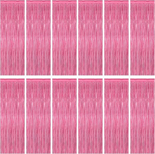 ZATAYE 12 Pack Pink Backdrop, 3.28 FT x 7.05 FT Foil Fringe Curtains, Metallic by ZATAYE