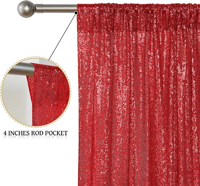 Sugargirl Red Sequin Backdrop Curtain 10FTx10FT Glitter Red Background Drapes - Image 5