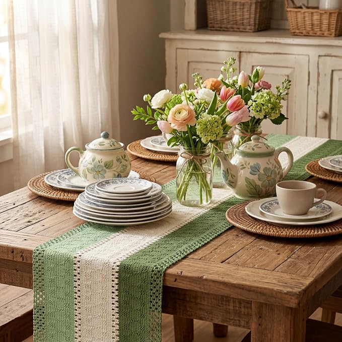 Artoid Mode Sage Beige Green Farmhouse Rustic Table Runner 12x48 Inch | Holiday - Image 4