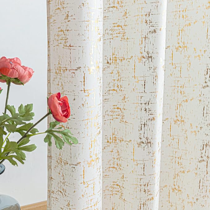 Taisier Home Gold Foil Print Linen Textured Curtains Geometric Dots Pattern - Image 3