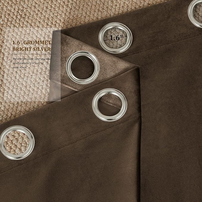 BULBUL Velvet Brown Grommet Blackout Curtains 72 inch - Image 3