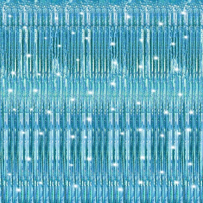 Crosize 2 Pack Laser Blue Party Streamers Backdrop, 3.3 x 9.9 ft | Tinsel Foil by Crosize