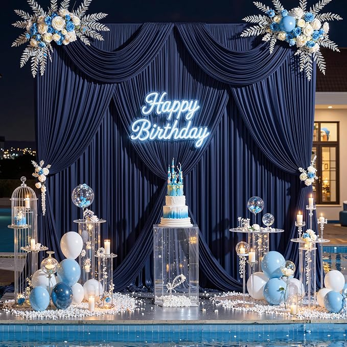 50 ft x 10 ft Wrinkle Free Navy Blue Backdrop Curtain - Image 8