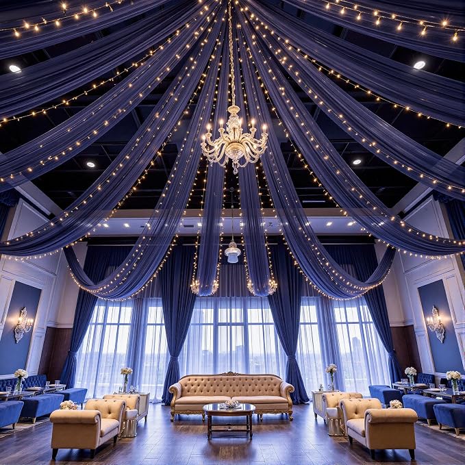 6 Panels Dark Blue Ceiling Curtains - Image 5