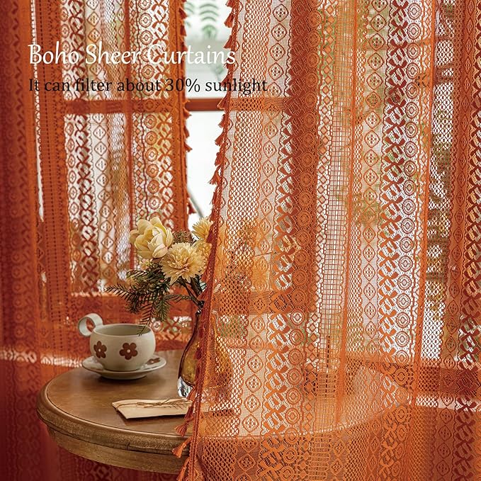 Sutuo Home Terracotta Boho Sheer Curtains 72 inches Long - Image 2