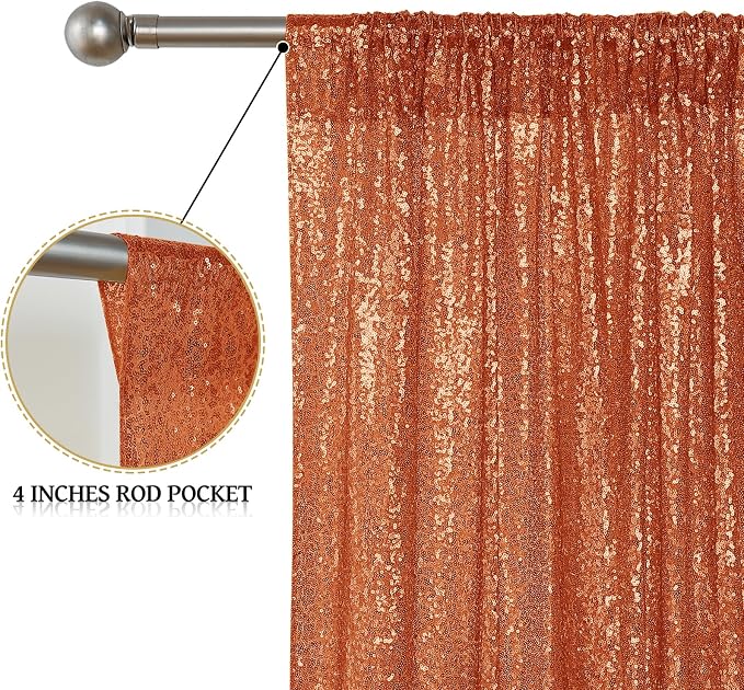 Sugargirl Orange Sequin Backdrop Curtain 4FTx8FT Glitter Orange Background - Image 5