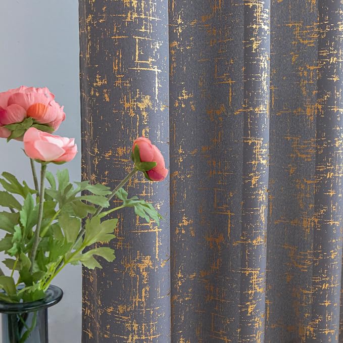 Taisier Home Gold Foil Print Linen Textured Curtains Geometric Dots Pattern - Image 3