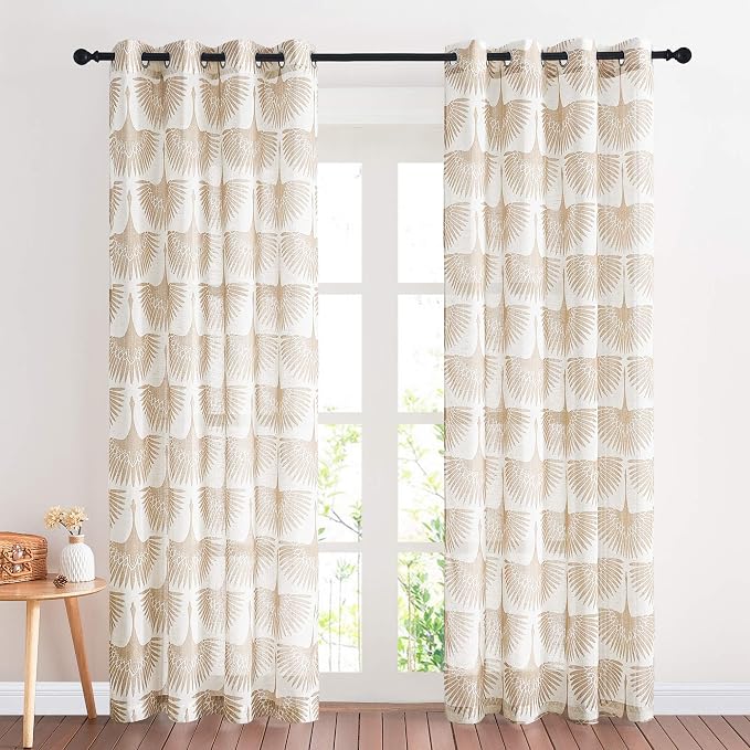 KGORGE Linen Printed Curtains Bohemian Natural Semi-Sheer 52" x 84" | Window - Image 6