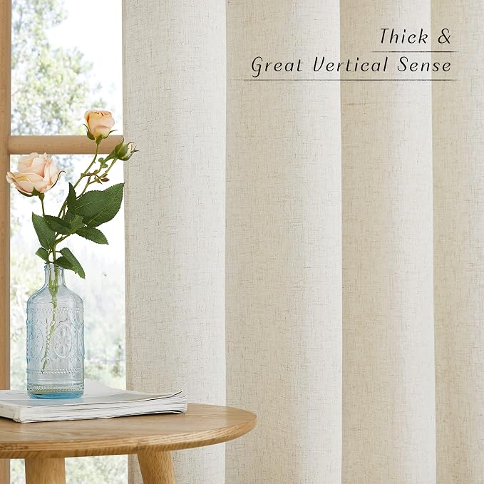NICETOWN Natural Thick Linen Curtains 72 inch Length, Grommet Privacy Window - Image 5