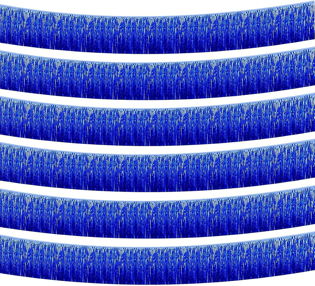 Blue Foil Fringe Garland 10FT 6packs, Metallic Foil Tinsel Fringe Banners for Parade Float Decorations Wedding, Birthday Party Graduation (six Blue)