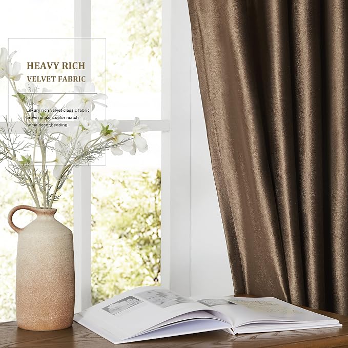 BULBUL Velvet Brown Grommet Blackout Curtains 72 inch - Image 4