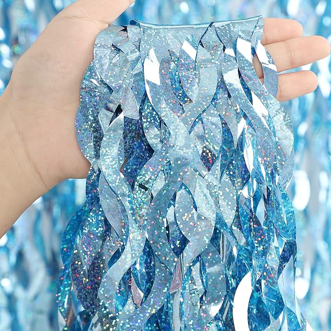 CYLMFC 3 Pack 3.3 ft x 6.6 ft Tinsel Foil Fringe Curtain Blue - Image 2