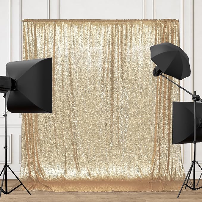 PartyDelight Light Gold Sequin Backdrop 6x7ft Sparkly Photo Curtain | 4 Inch - Image 3