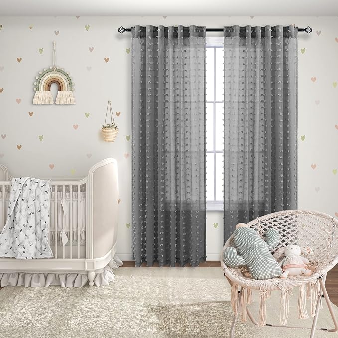 Pom pom Sheer Dark Grey Curtains - Image 4