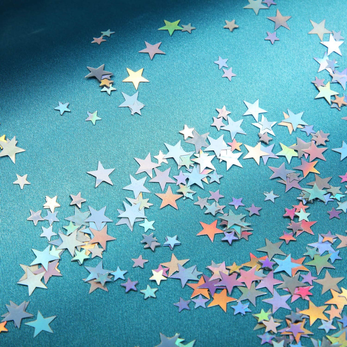 Hestya 60g Star Confetti Glitter Table Confetti Metallic Foil Stars for Party Wedding Festival Decorations(Holographic Silver,10mm and 6mm)