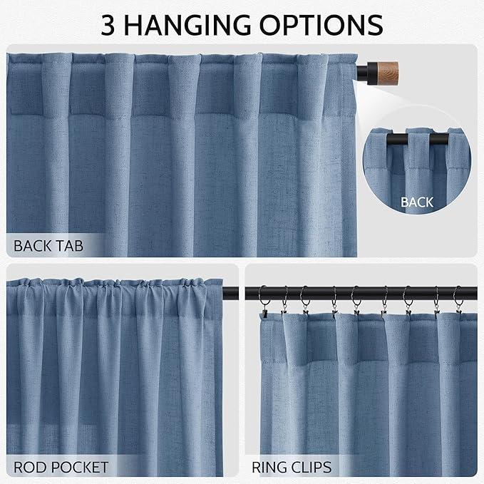 Stone Blue Linen Curtains 120 Inch Extra Long - Image 2