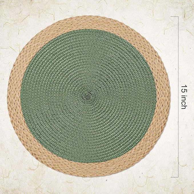 Round Placemats Set of 4, Woven Table Mats, Wide Edge, 15 Inch Diameter - Image 2