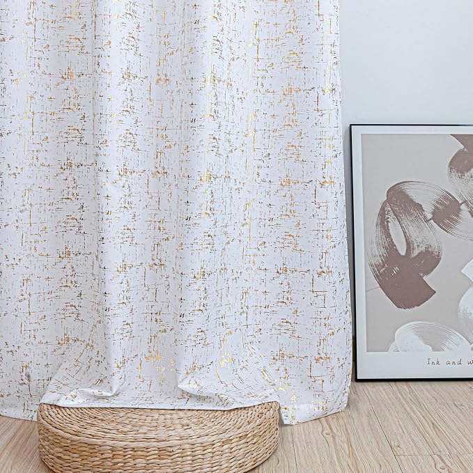 Taisier Home Gold Foil Print Linen Textured Curtains Geometric Dots Pattern - Image 7