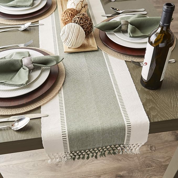 DII Dobby Stripe Table Runner, 13x72 Artichoke & Cream Background | Woven - Image 6