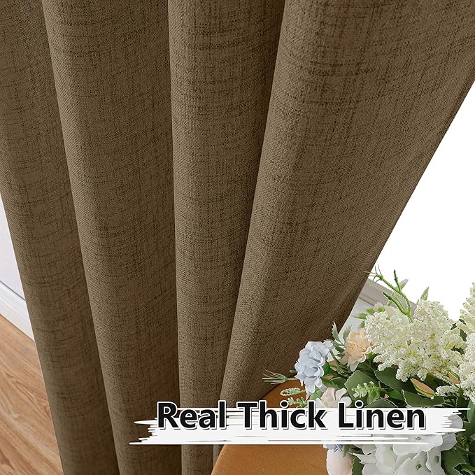 Tollpiz Linen Curtains Bedroom Rod Pocket Semi Sheer Curtain Burlap Light - Image 3