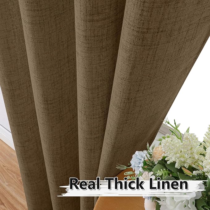 Tollpiz Linen Curtain Living Room Rod Pocket Semi Sheer Curtains Burlap Light - Image 3