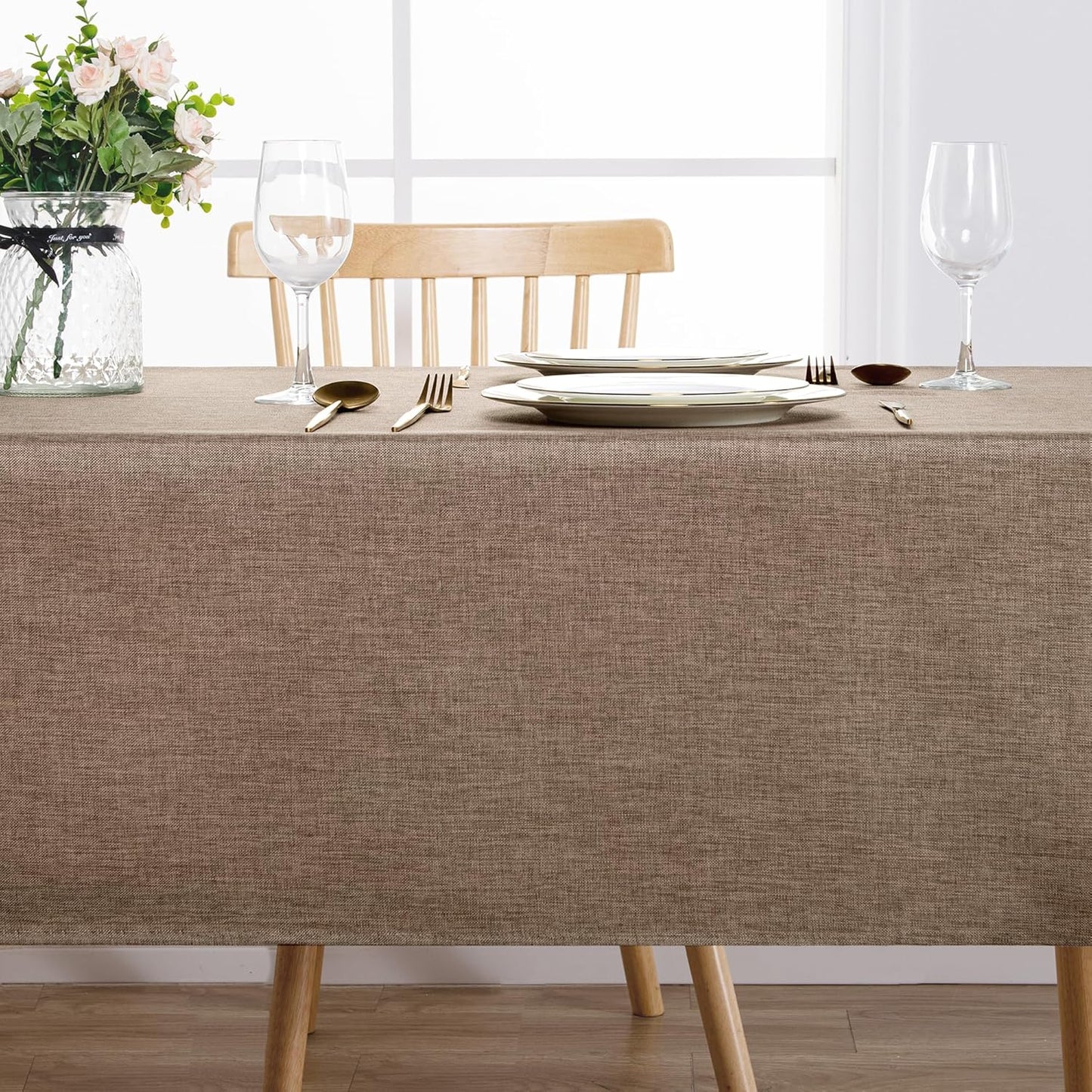 Hiasan Faux Linen Rectangle Tablecloth - Wrinkle and Stain Resistant Washable Table Cloth for Kitchen Dining Room Holiday Table Cover for Dinner, Khaki, 70 x 120 Inch