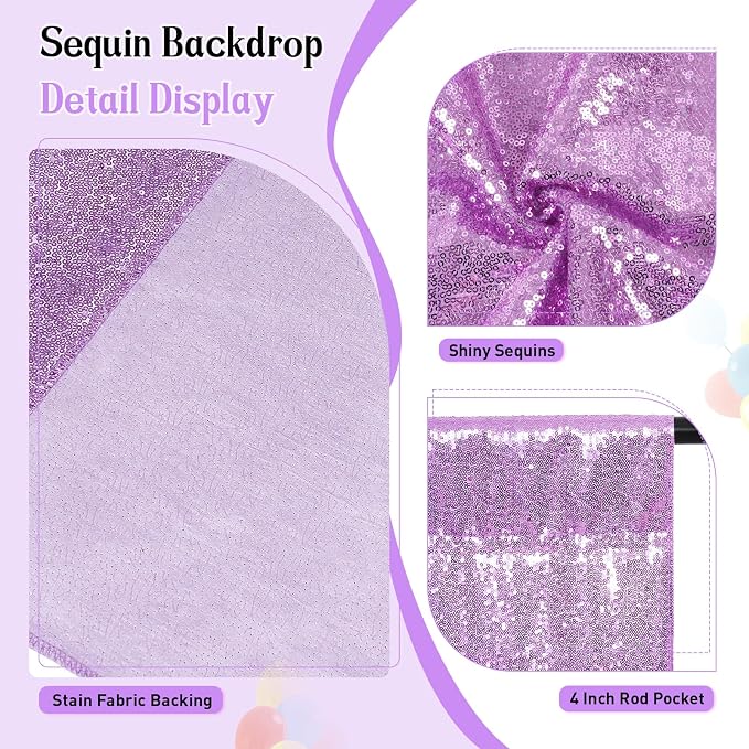 SquarePie 8x10ft Lavender Sequin Backdrop, High Density Non-Transparent Glitter - Image 2