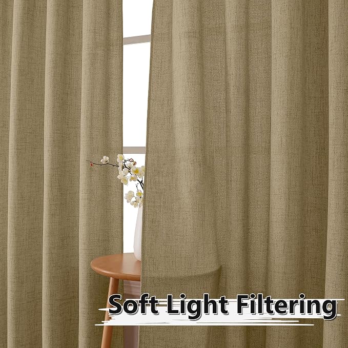 Tollpiz Short Linen Curtains Living Room Rod Pocket Semi Sheer Curtain Burlap - Image 2