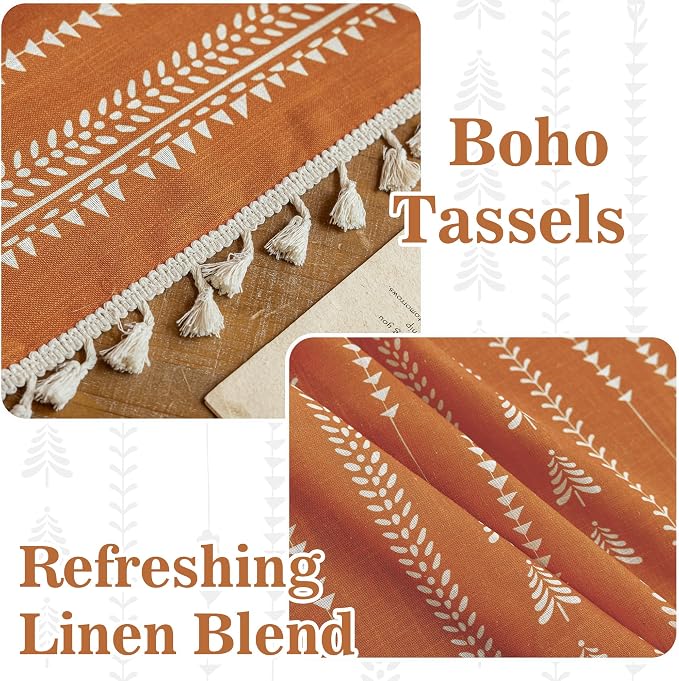 Boho Burnt Orange Curtains 63 Inch Long - Image 3