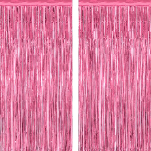2 Pack Pink Party Decorations, 3.28 FT x 7.05 FT Pink Backdrop, Metallic Tinsel by ZATAYE