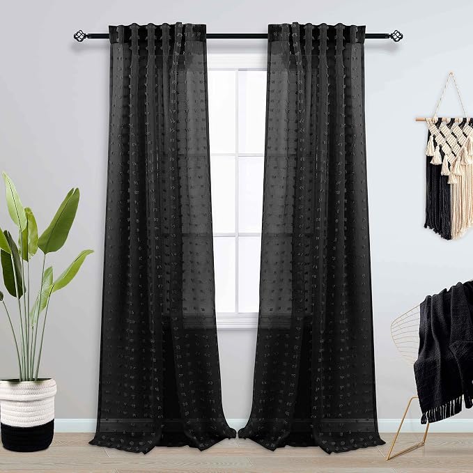 KOUFALL Black Sheer Curtains 90 Inches Long - Image 2