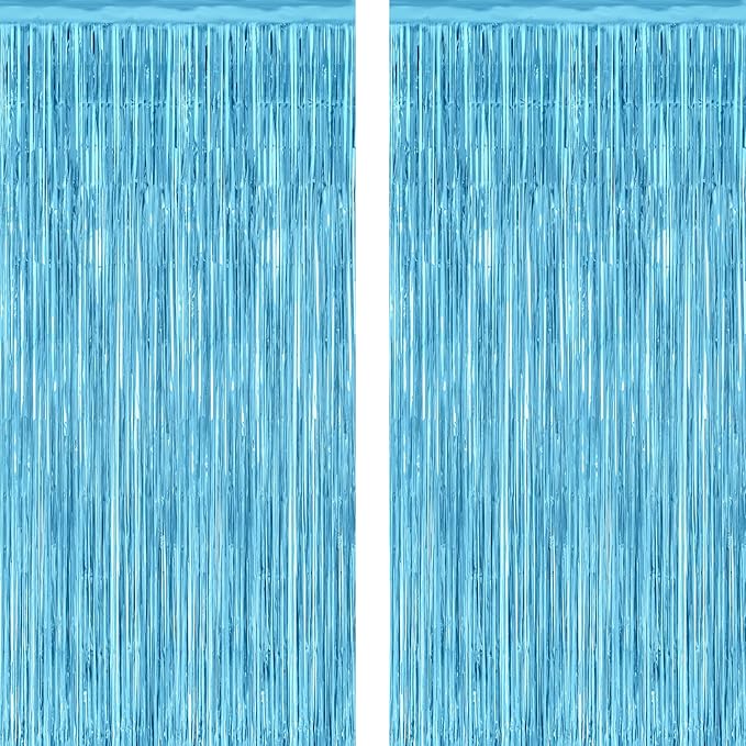 2 Pack Backdrop Curtains, 3.28 Feet x 7.05 Feet Sky Blue Foil Tinsel, Metallic by ZATAYE