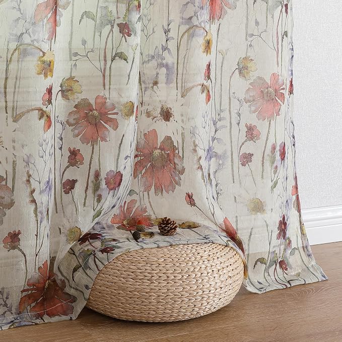 Crushed Sheer Cafe Curtains Kitchen Tiers 30 Inch Length 2 Panels, Printed - Image 8