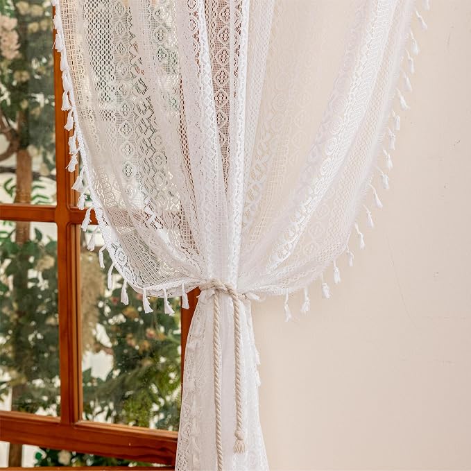 Sutuo Home White Boho Lace Curtains 96 inches Long - Image 5
