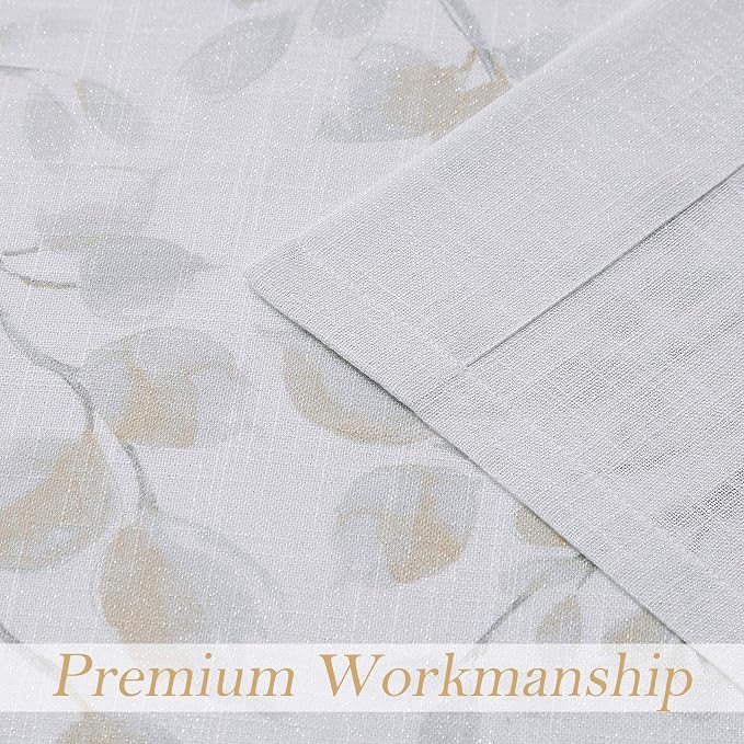 Yellow Leaf Floral Print Metallic Sheer Curtain - Image 5