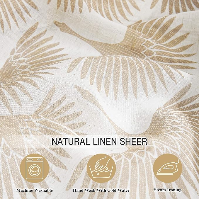 KGORGE Linen Printed Curtains Bohemian Natural Semi-Sheer 52" x 84" | Window - Image 3