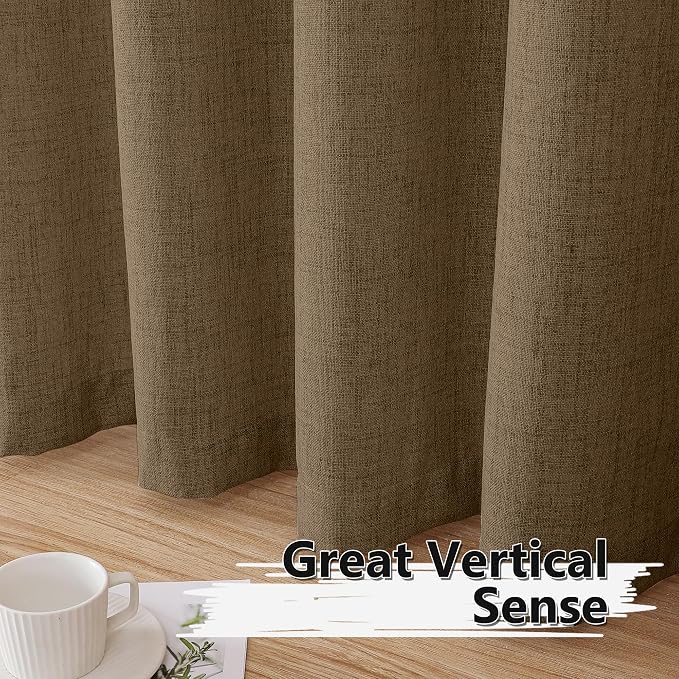Tollpiz Linen Curtains Bedroom Rod Pocket Semi Sheer Curtain Burlap Light - Image 4
