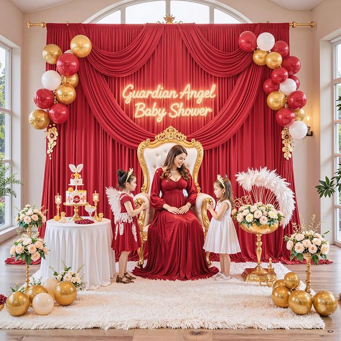 40ft x 10ft Wrinkle Free Red Backdrop Curtains - Image 8