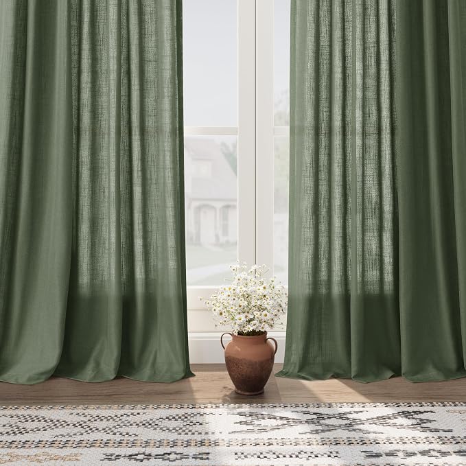 Olive Green Linen Curtains 84 Inches Long - Image 6