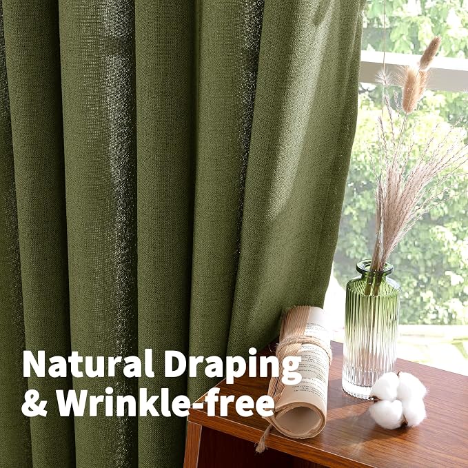 YoungsTex Olive Linen Curtains 48 Inch Length 2 Panels - Image 5