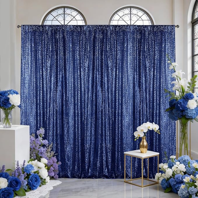 Sugargirl Navy Sequin Backdrop Curtain 4 Panels 2FTx8FT Glitter Navy Background - Image 2