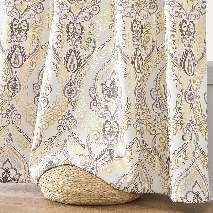 jinchan Gold Foil Blackout Curtains 84 Inch Damask Grommet 2 Panels | Room - Image 6