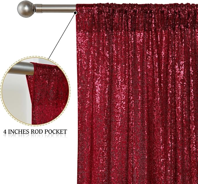 Sugargirl Burgundy Sequin Backdrop Curtain 2 Panels 2FTx8FT Glitter Burgundy - Image 5