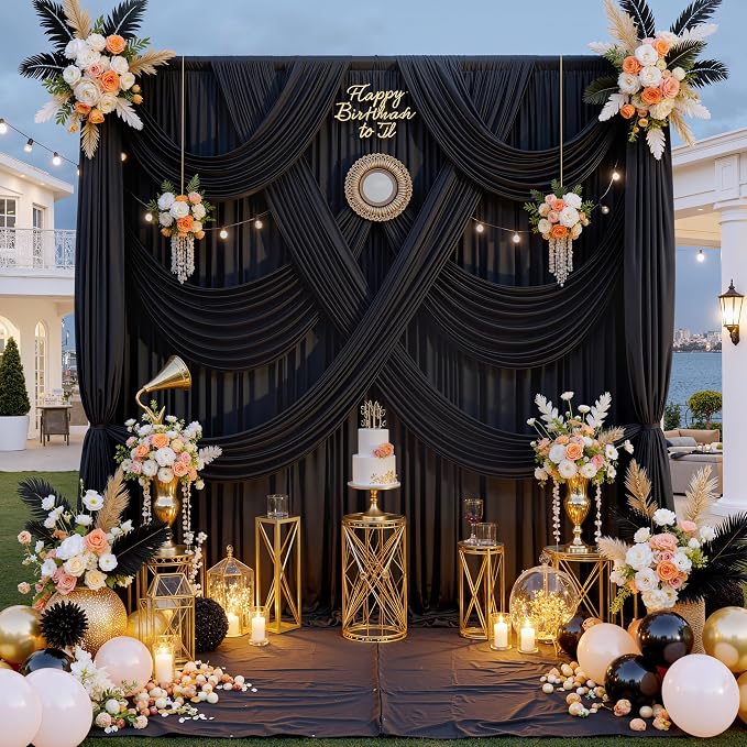 50 ft x 10 ft Wrinkle Free Black Backdrop Curtain - Image 2